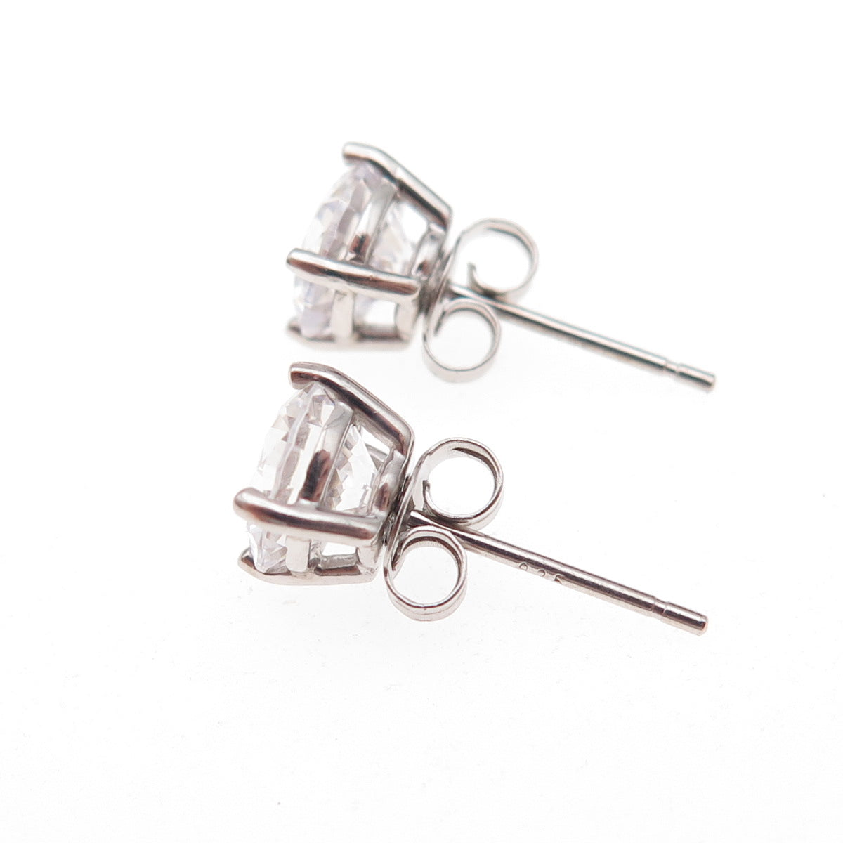 925 Sterling Silver Round-Cut C Z Stud Earrings