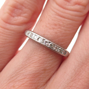 Platinum Antique Real Round-Cut Diamond Engraved Ring Size 5