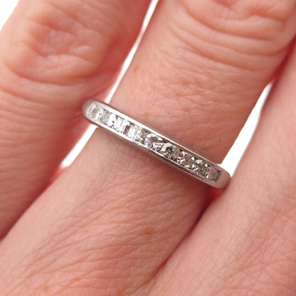 Platinum Antique Real Round-Cut Diamond Engraved Ring Size 5