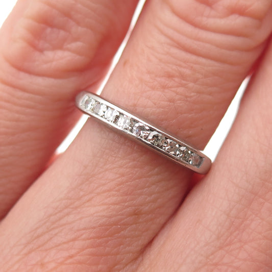 Platinum Antique Real Round-Cut Diamond Engraved Ring Size 5