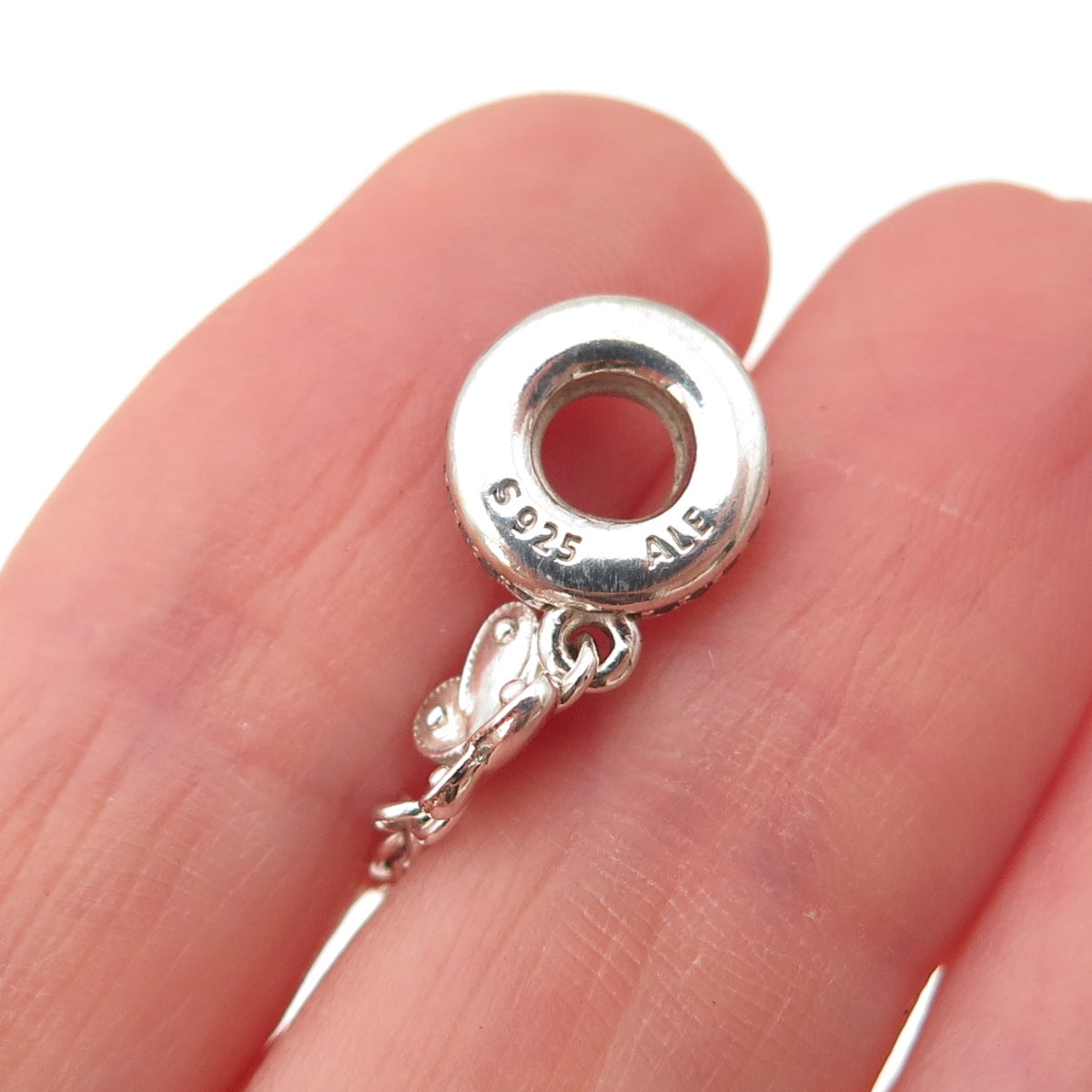 Pandora 925 Sterling Silver C Z Decorative Butterflies Safety Chain Charm