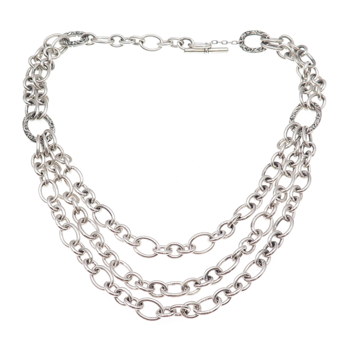 Lyric 925 Sterling Silver Vintage Multi-Chain 3-Row Necklace 18"