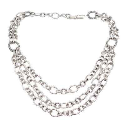 Lyric 925 Sterling Silver Vintage Multi-Chain 3-Row Necklace 18"