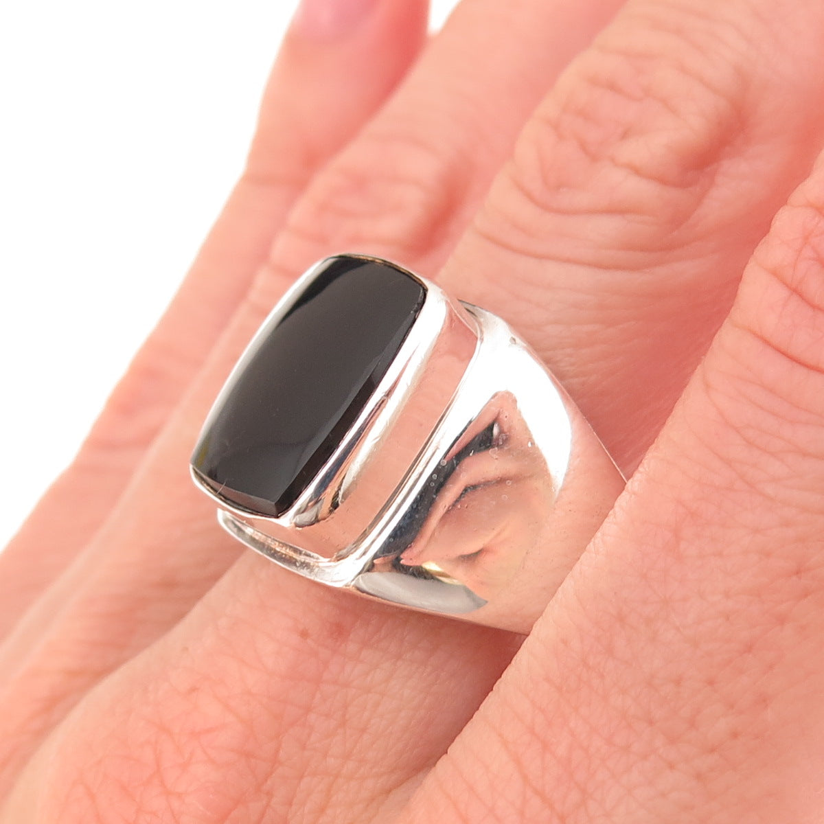 925 Sterling Silver Vintage Real Black Onyx Ring Size 14.25