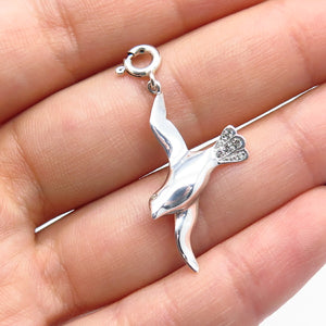 925 Sterling Silver Real White Diamond Flying Bird Charm Pendant