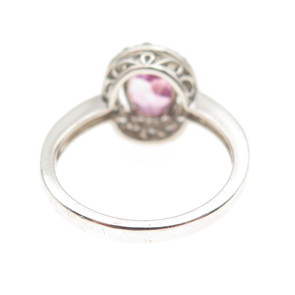 925 Sterling Silver Real Pink & White Topaz Ring Size 7.25