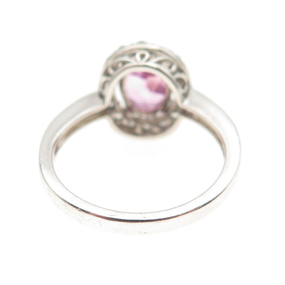 925 Sterling Silver Real Pink & White Topaz Ring Size 7.25