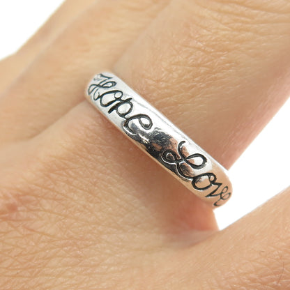 925 Sterling Silver Vintage "Faith Hope Love" Band Ring Size 12.25