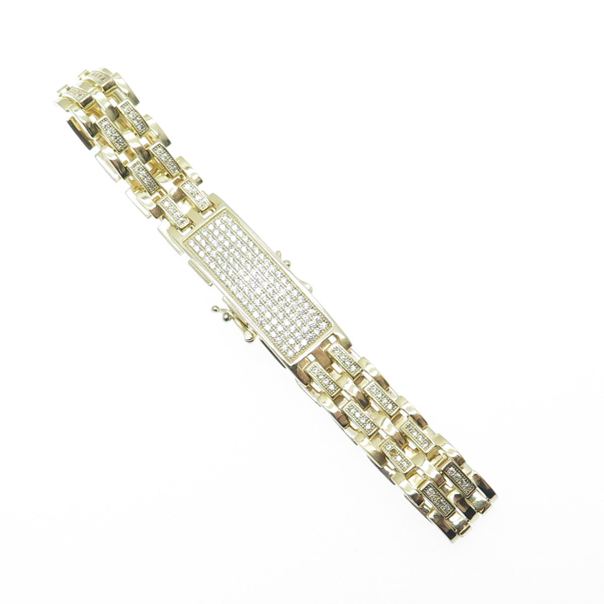 925 Sterling Silver Gold Plated C Z ID Panther Link Bracelet 7.75"
