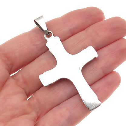 925 Sterling Silver Vintage Mexico Modernist Cross Oxidized Pendant