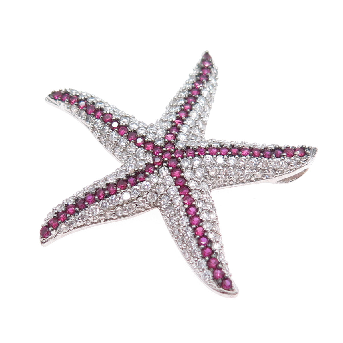 925 Sterling Silver Round-Cut Lab-Created Ruby & C Z Starfish Slide Pendant