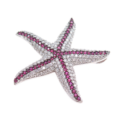925 Sterling Silver Round-Cut Lab-Created Ruby & C Z Starfish Slide Pendant