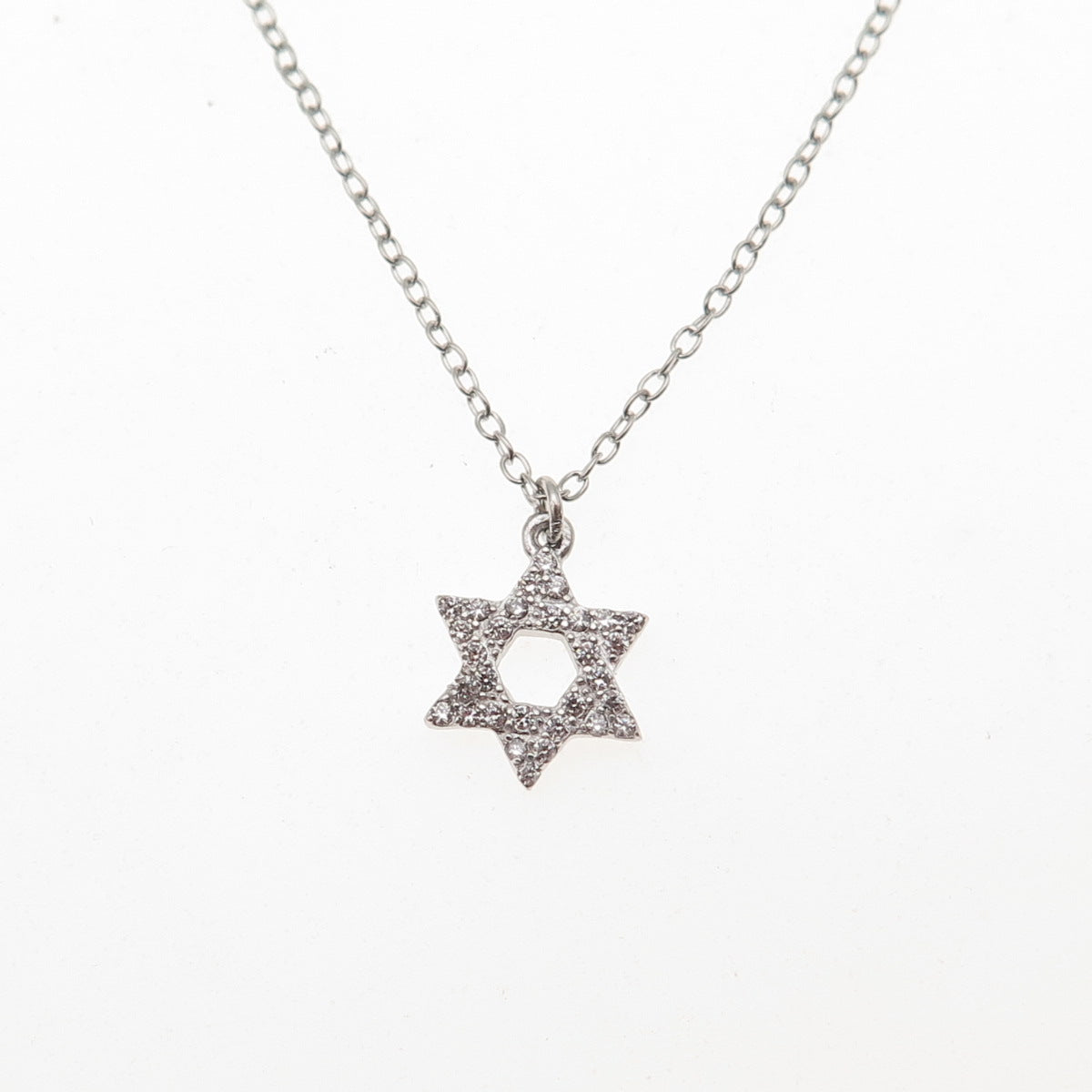 925 Sterling Silver Round-Cut C Z Star of David Cable Chain Necklace 18-20"
