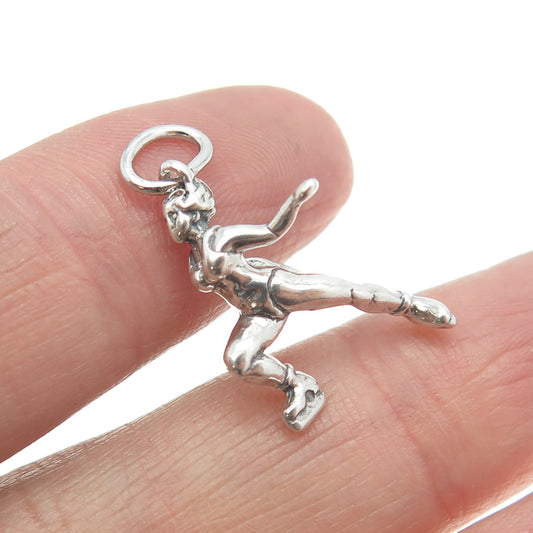 SHUBE 925 Sterling Silver Vintage Figure Skater Fan 3D Pendant