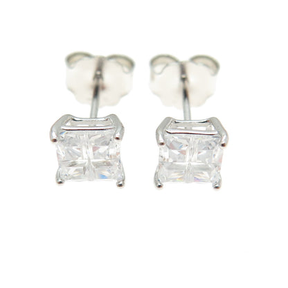 925 Sterling Silver Princess-Cut Shaped White C Z Stud Earrings