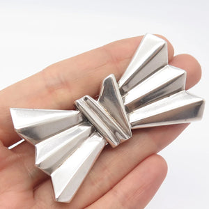 925 Sterling Silver Vintage Bow Ribbed Pin Brooch
