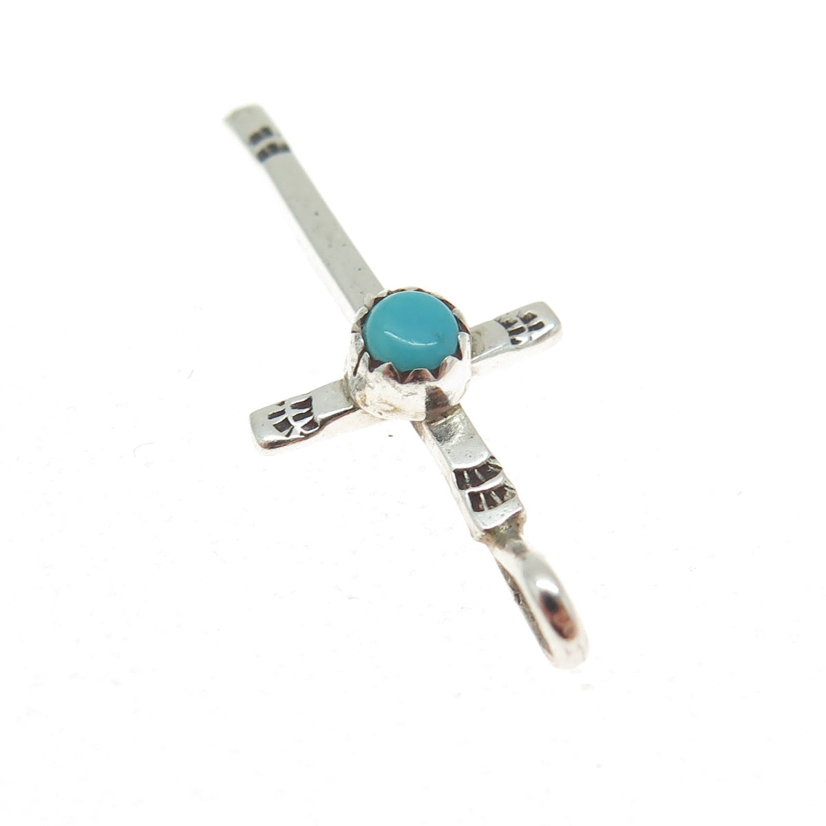 ROBERT PLATERO NAVAJO Old Pawn Sterling Silver Vintage Turquoise Cross Pendant