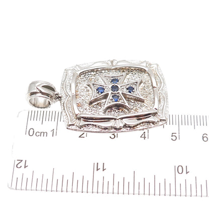 Jolusa 925 Sterling Silver Real Round-Cut Sapphire Maltese Cross Pendant