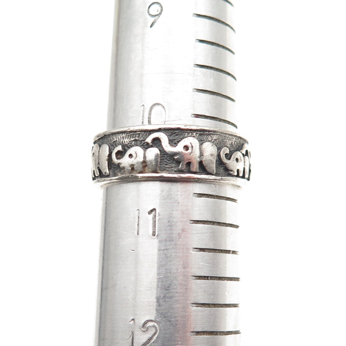 925 Sterling Silver Vintage Mom & Chid Elephant Oxidized Band Ring Size 10.75