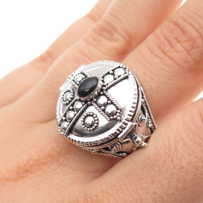 925 Sterling Silver Vintage Real Black Onyx Cross Oxidized Poison Ring Size 9.75