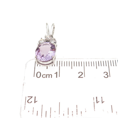 925 Sterling Silver Vintage Real Oval-Cut Amethyst & C Z Mini Charm Pendant