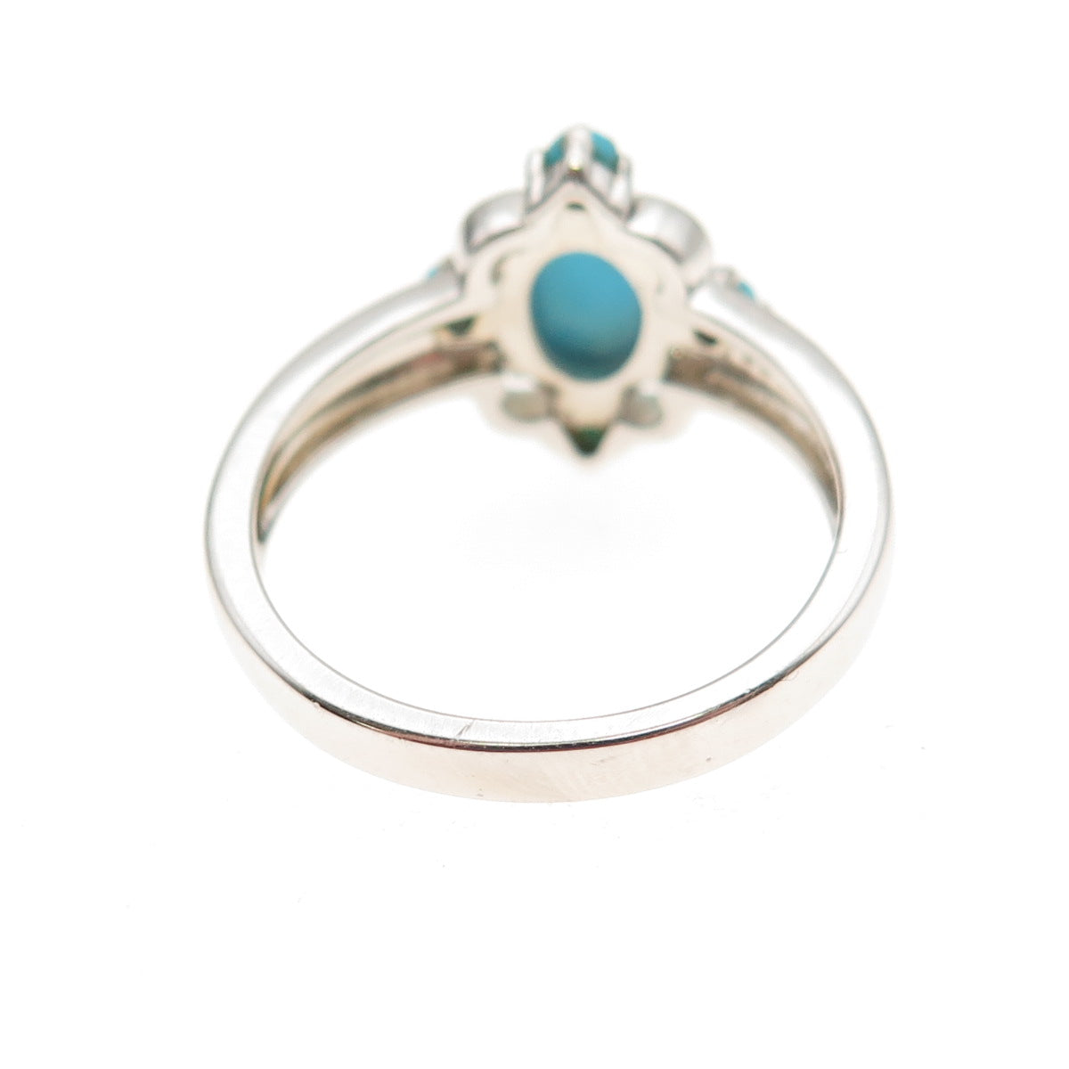 925 Sterling Silver Real Sleeping Beauty Turquoise Floral Ring Size 8