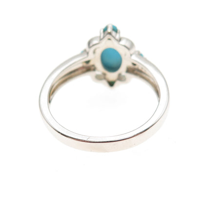 925 Sterling Silver Real Sleeping Beauty Turquoise Floral Ring Size 8