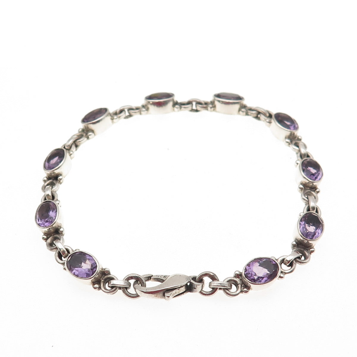 NICKY BUTLER 925 Sterling Silver Vintage Real Oval-Cut Amethyst Bracelet 7.25"