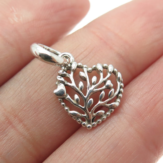 PANDORA 925 Sterling Silver Tree of Life Heart Minimalist Charm Pendant