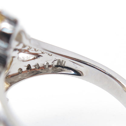 925 Sterling Silver Real Oval-Cut Citrine & White Topaz Bypass Ring Size 6.25
