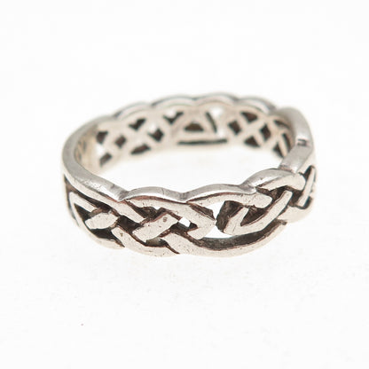 925 Sterling Silver Vintage Dublin Celtic Knot Oxidized Band Ring Size 7
