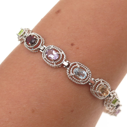 Dee Berkle 925 Sterling Silver Vintage Real Multi-Color Gem Bracelet 6.75"