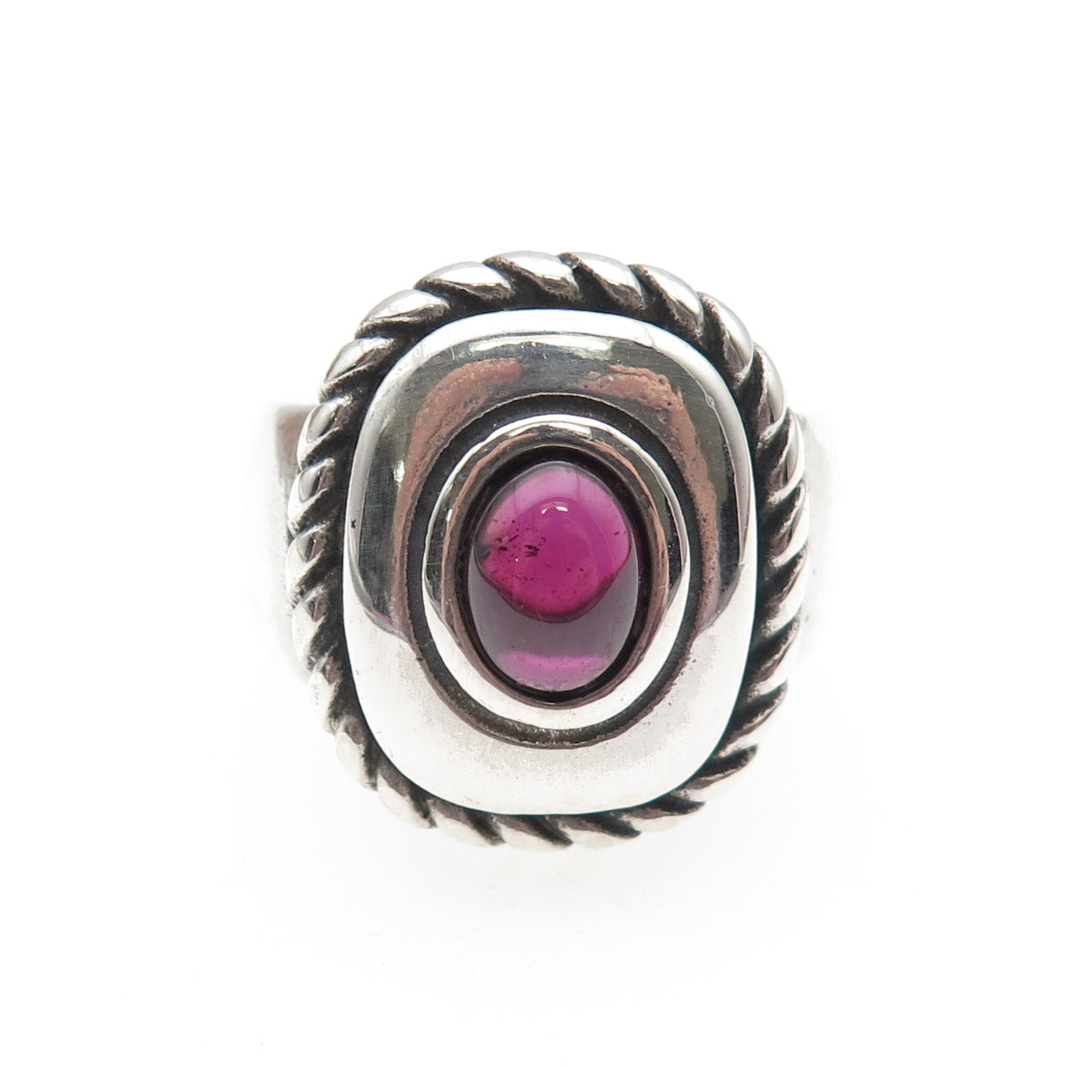 925 Sterling Silver Vintage Real Rhodolite Oxidized Ring Size 7