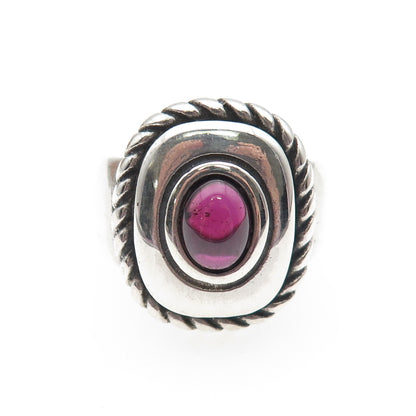 925 Sterling Silver Vintage Real Rhodolite Oxidized Ring Size 7