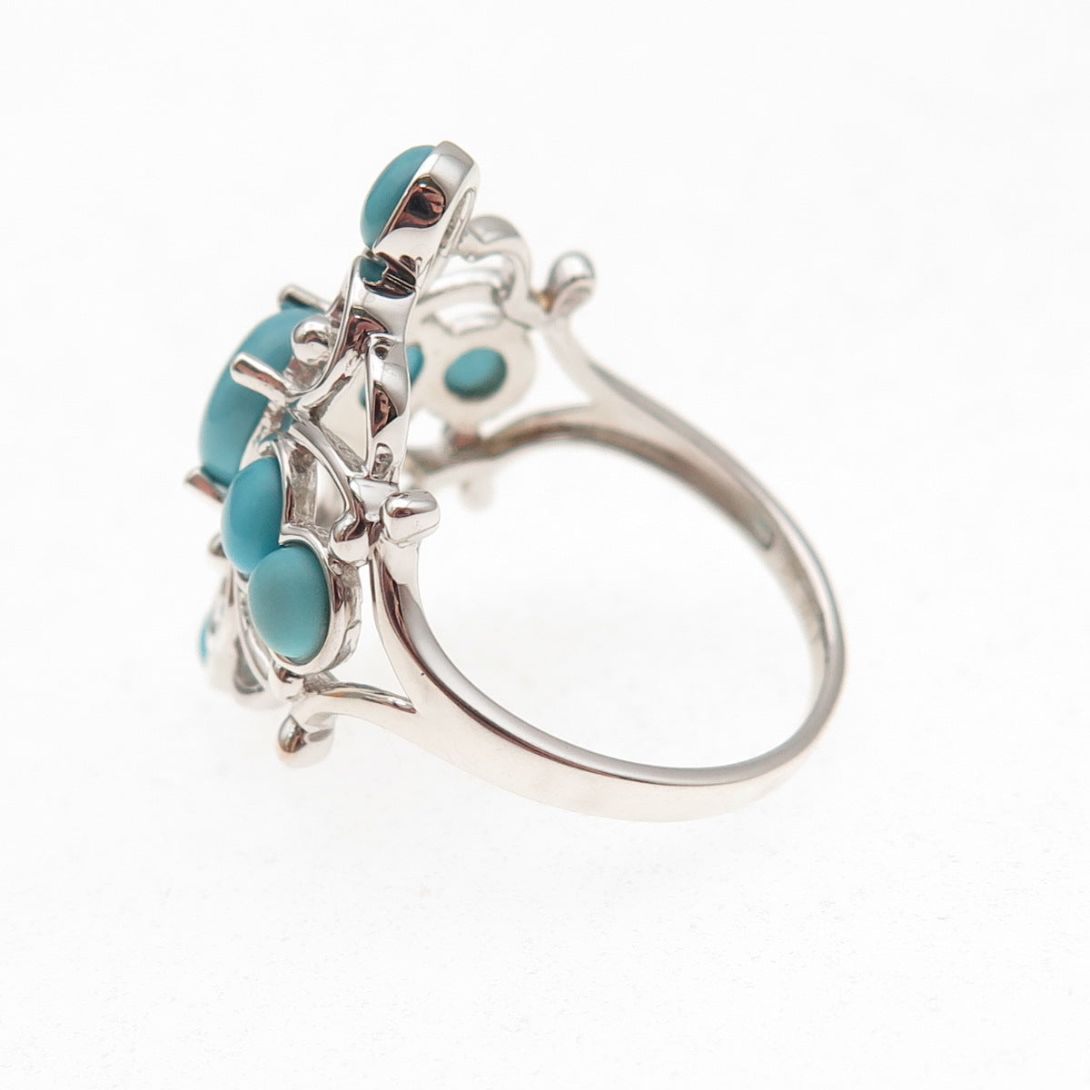 925 Sterling Silver Real Sleeping Beauty Turquoise Floral Cross Ring Size 8.25