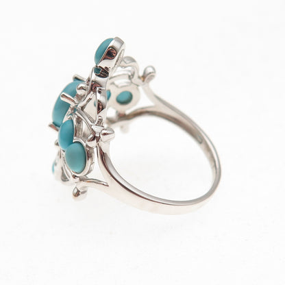 925 Sterling Silver Real Sleeping Beauty Turquoise Floral Cross Ring Size 8.25