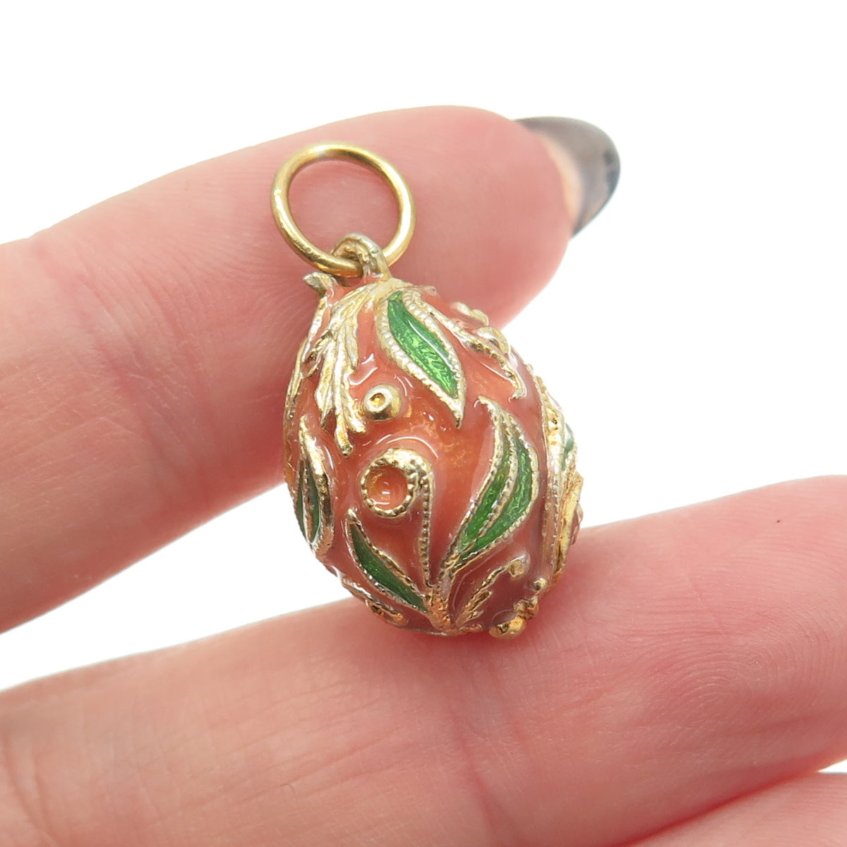 RAFKA Retired 925 Sterling Silver Vermeil Enamel Floral Easter Egg Charm Pendant