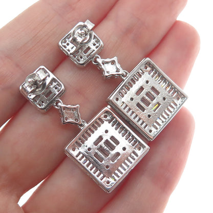 925 Sterling Silver Round & Baguette-Cut C Z Dangle Earrings
