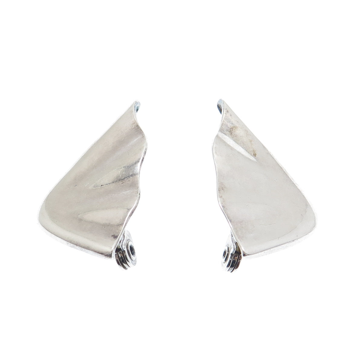 CIANI 925 Sterling Silver Vintage Modernist Wavy Clip On Earrings