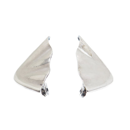 CIANI 925 Sterling Silver Vintage Modernist Wavy Clip On Earrings