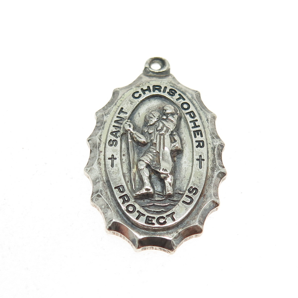 CREED 925 Sterling Silver Antique Art Deco St. Christopher Religious Pendant