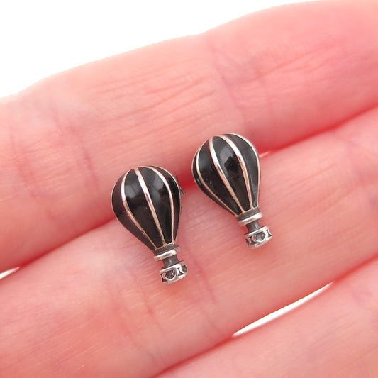 925 Sterling Silver Vintage Enamel Hot Air Balloon Stud Earrings