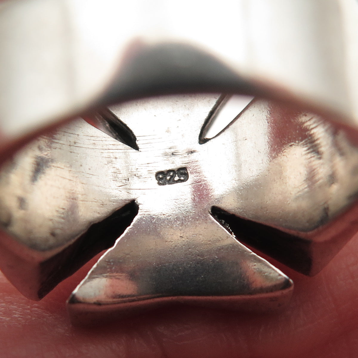 925 Sterling Silver Vintage Real Red Garnet Maltese Cross Oxidized Ring Size 10