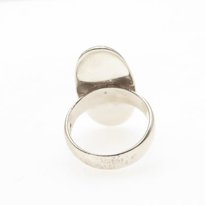 925 Sterling Silver Vintage Real Abalone Shell Modernist Ring Size 7