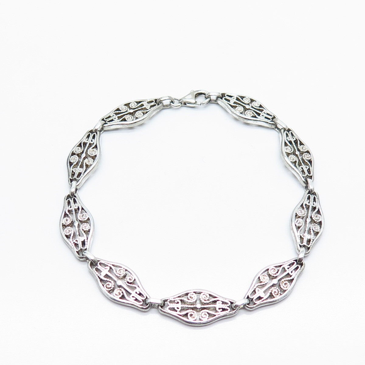 925 Sterling Silver Vintage Ornate Panel Link Bracelet 7.5"
