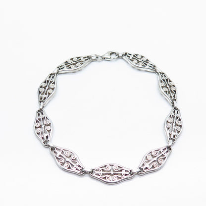 925 Sterling Silver Vintage Ornate Panel Link Bracelet 7.5"
