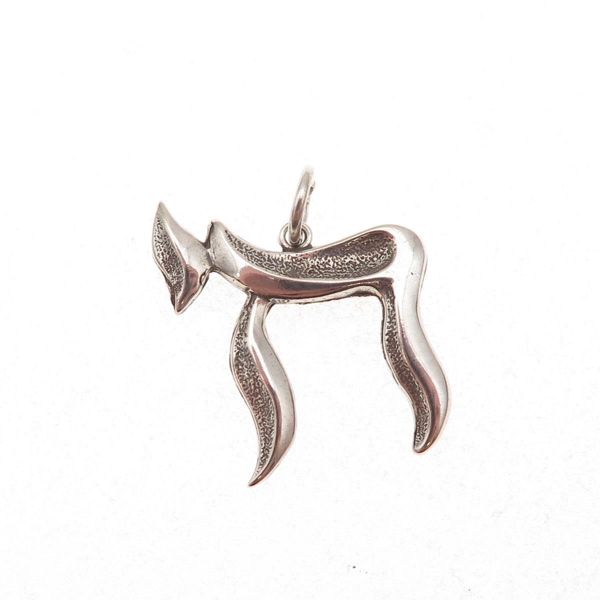 925 Sterling Silver Vintage Chai Judaica Oxidized Charm Pendant