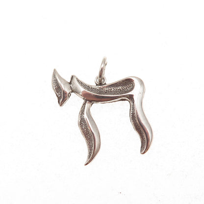 925 Sterling Silver Vintage Chai Judaica Oxidized Charm Pendant