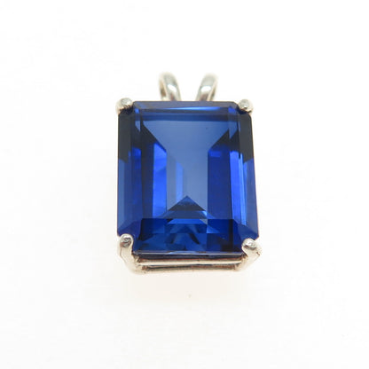 925 Sterling Silver Vintage Emerald-Cut Lab-Created Sapphire Pendant