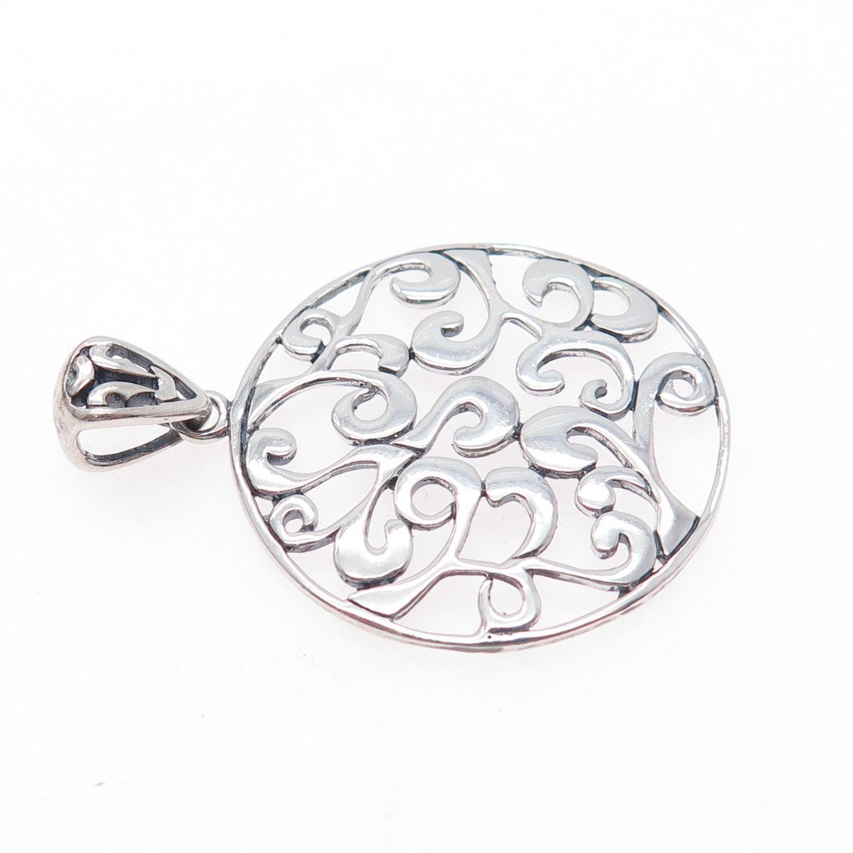925 Sterling Silver Vintage Ornate Round Pendant